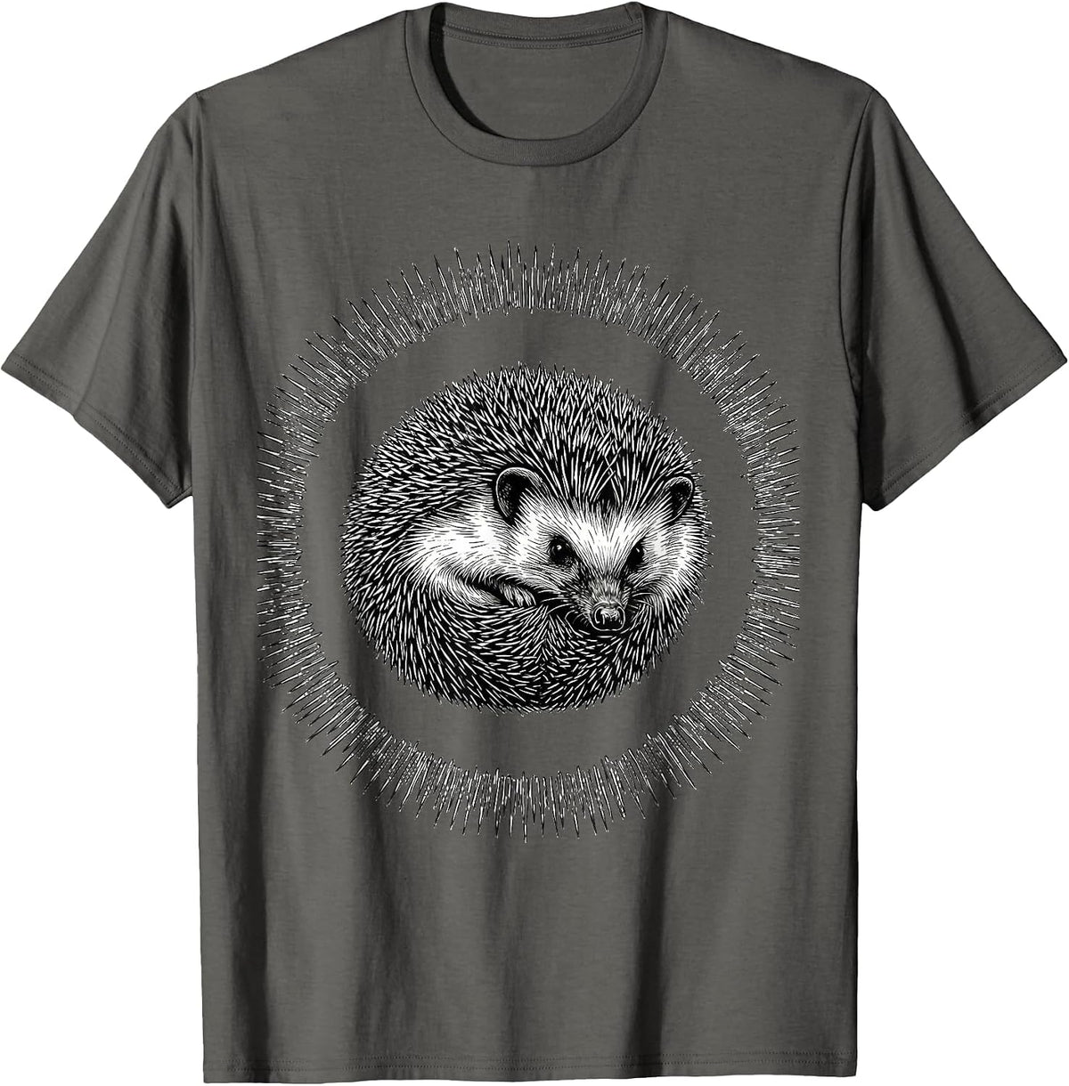 Cute Hedgehog Line Art Animal Lover Humor T-Shirt - Asphalt Grey