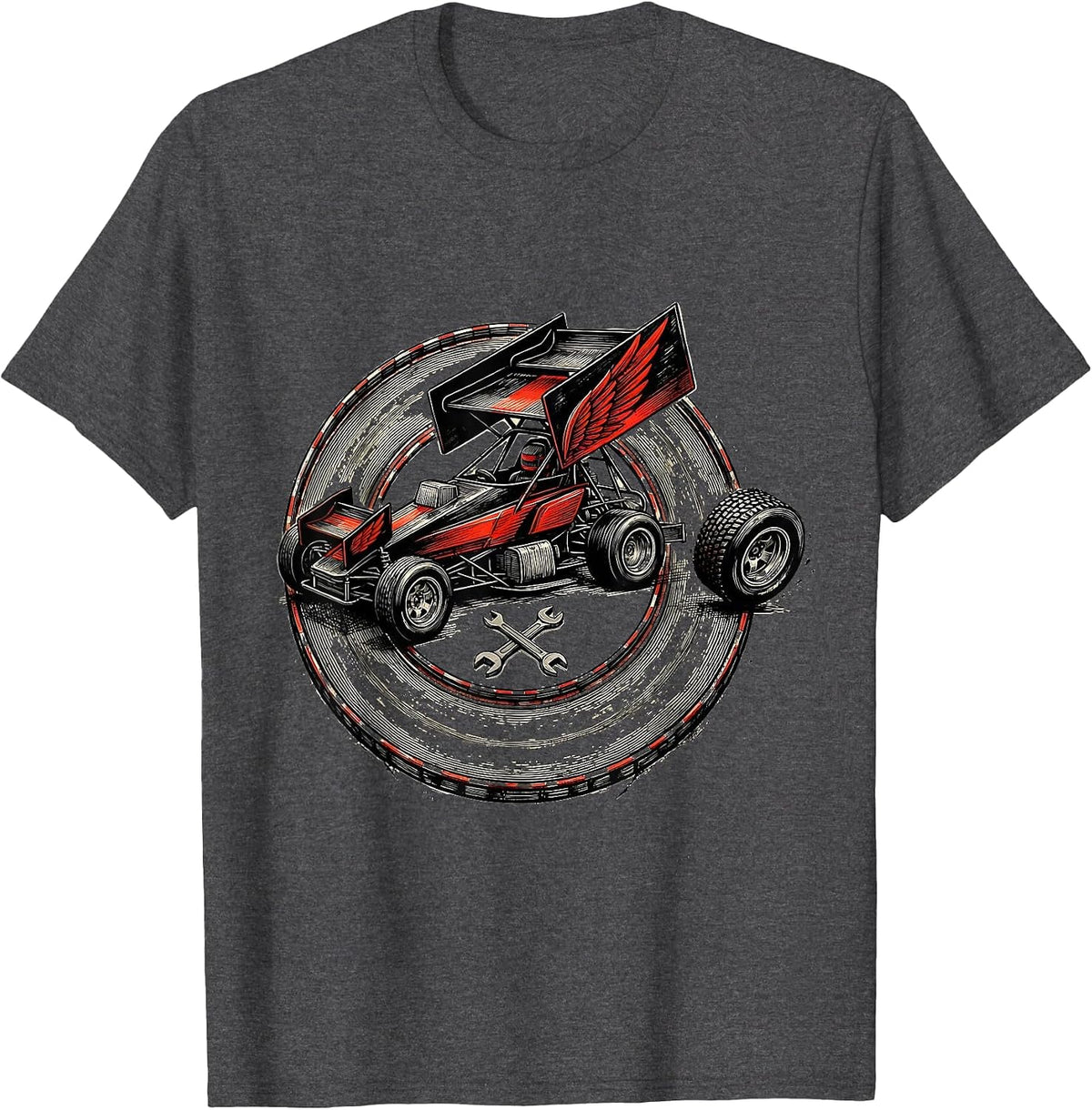Winged Sprint Car RC Racing Humor Dirt Track T-Shirt - Dark Heather Grey