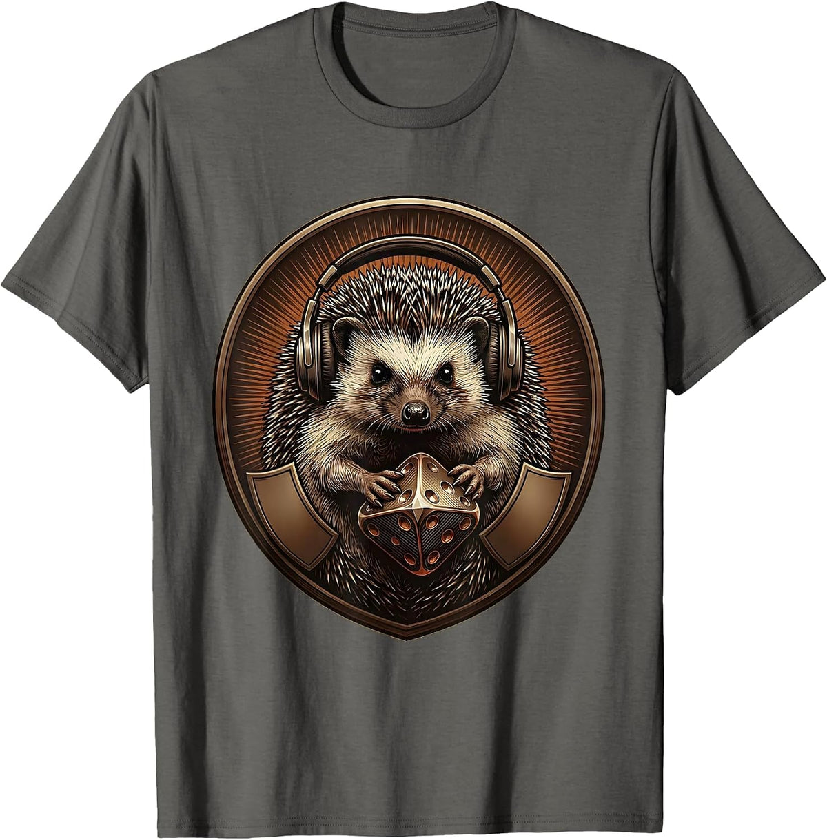 Crowned Hedgehog Gamer Meme Autistic Humor T-Shirt - Asphalt Grey