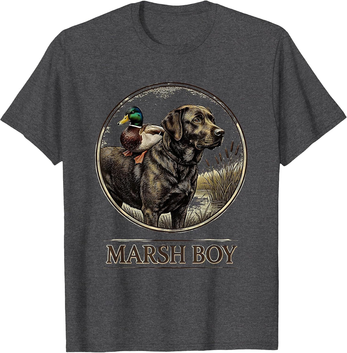 Men's Marsh Boy Vintage Labrador Duck Hunting Rural Heritage T-Shirt - Dark Heather Grey