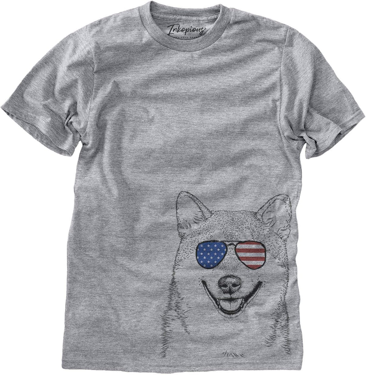 Inkopious Patriotic Mitsu the Shiba Inu Dog Triblend T-Shirt - Unisex Grey Crew Neck
