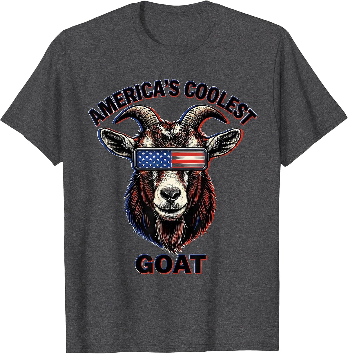 America's Coolest GOAT Funny Goat with Sunglasses Patriotic T-Shirt - Dark Heather Grey