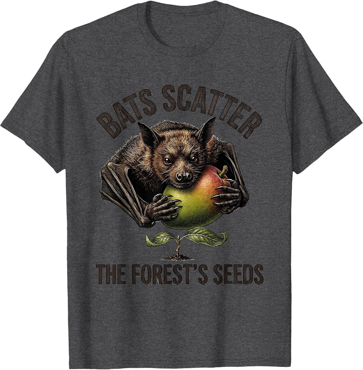 Men's Bats Scatter The Forest's Seeds Botanical Vintage Bat Lover T-Shirt - Dark Heather Grey