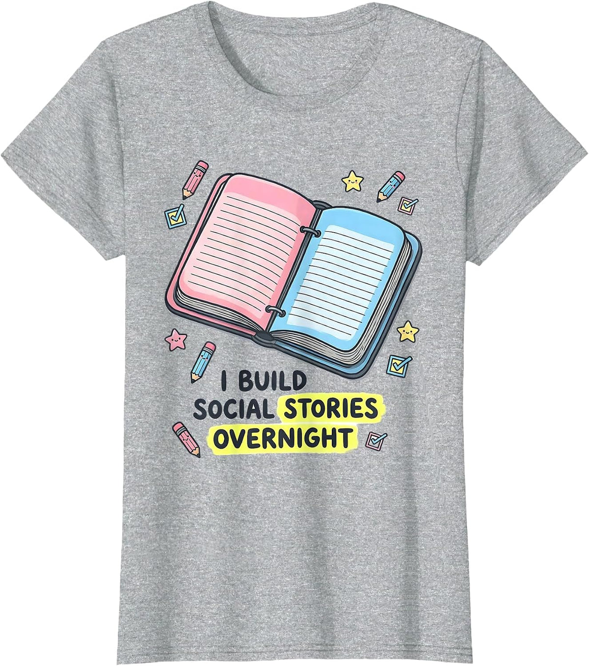 I Build Social Stories Overnight Kawaii Special Education T-Shirt - Heather Grey