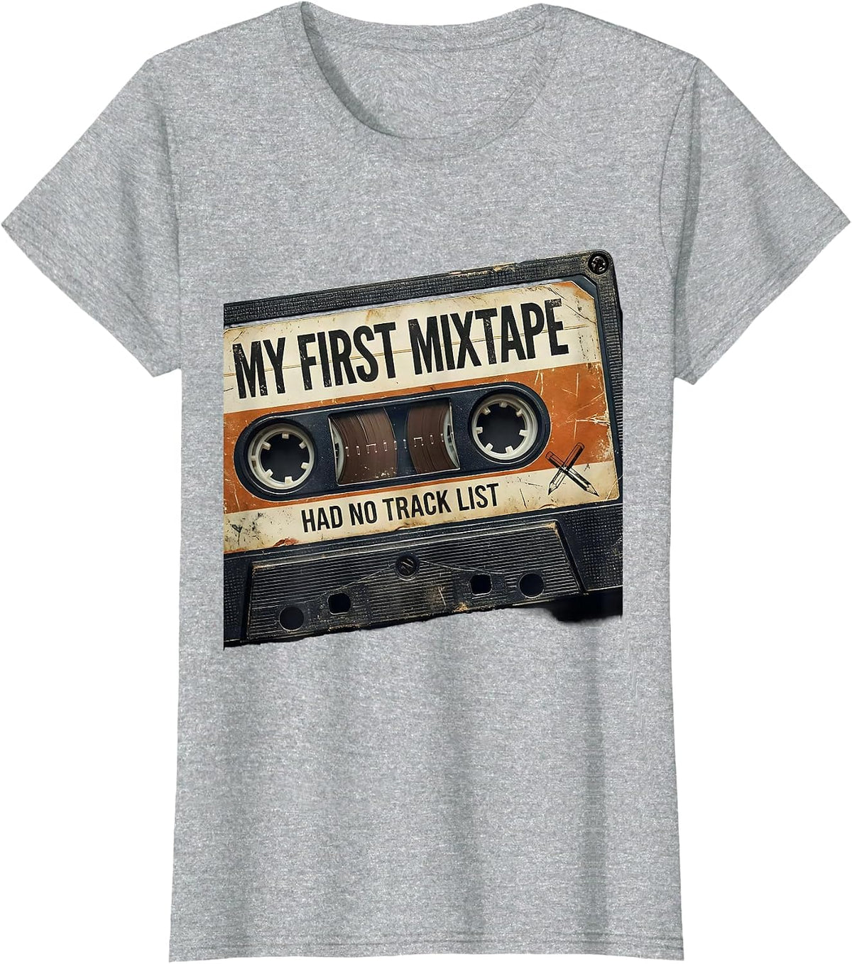Women's My First Mixtape Had No Track List Distressed Retro Hip Hop T-Shirt - Heather Grey