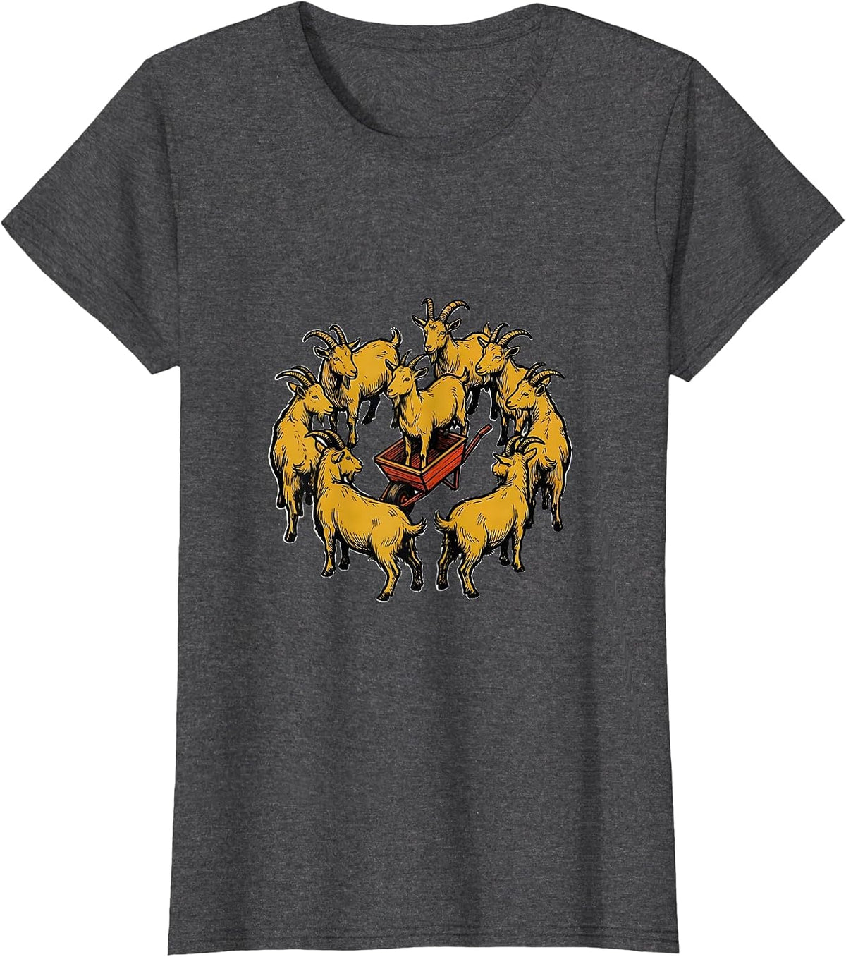 Women's Seven Goats Wheelbarrow Funny Farm Animal Lover Gift T-Shirt - Dark Heather Grey