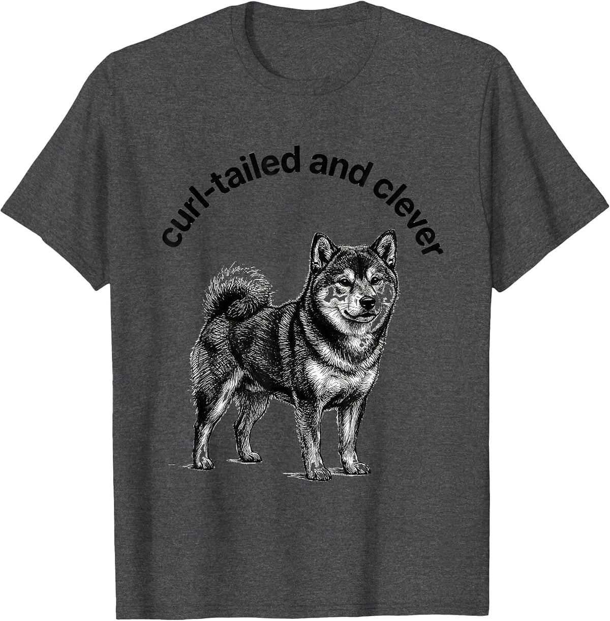 Men's curl-tailed and clever Whimsical Shiba Inu Dog Portrait Pet T-Shirt - Dark Heather Grey