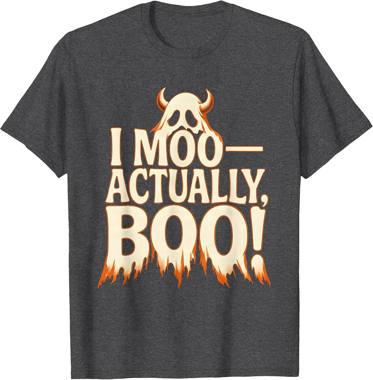 I Moo—Actually, Boo! Funny Highland Cow Ghost Halloween T-Shirt - Dark Heather Grey