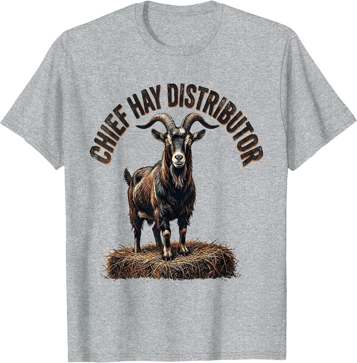 Men's Chief Hay Distributor Distressed Funny Goat Lover Farmer T-Shirt - Heather Grey