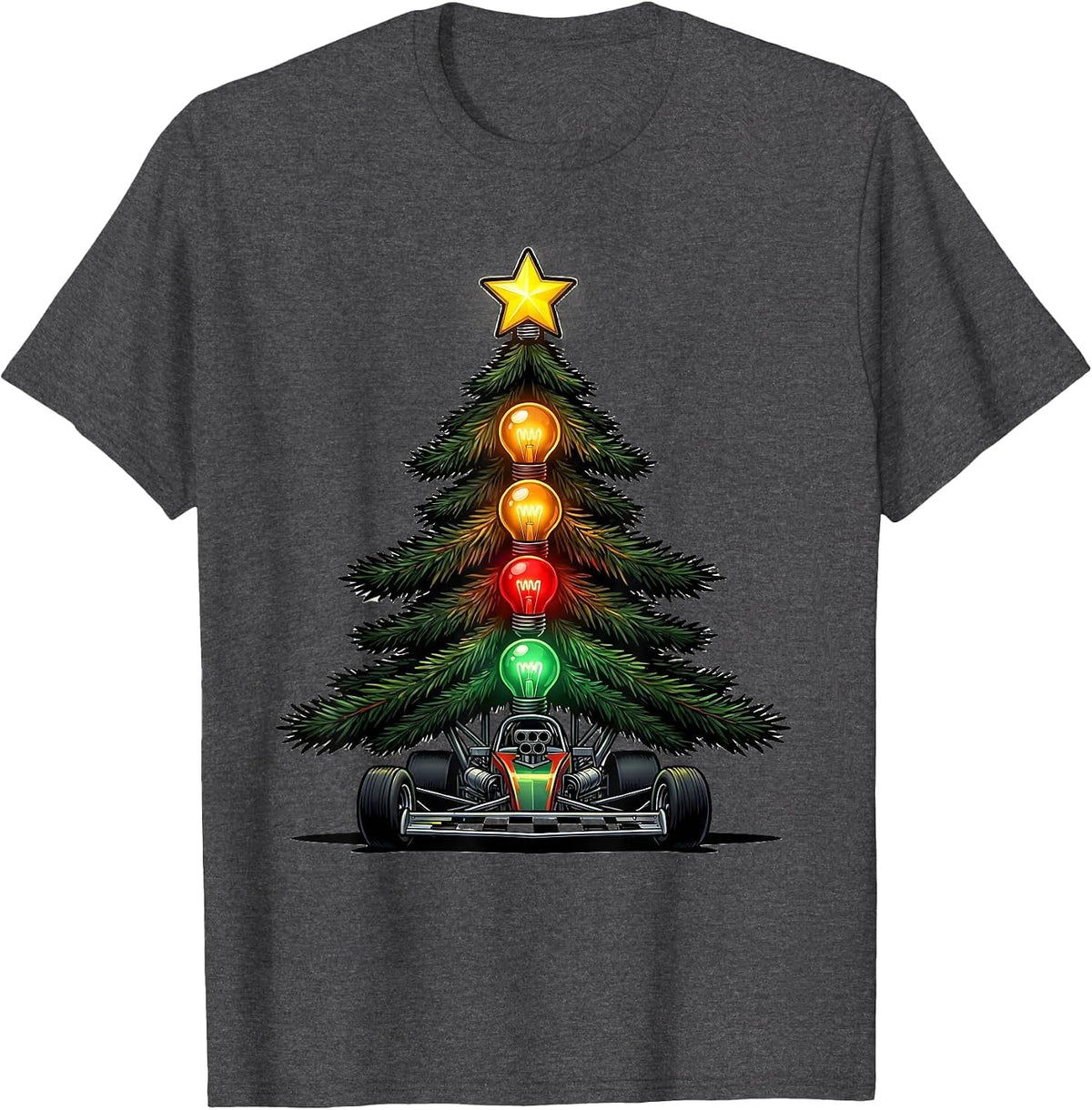 Evergreen Dragster Staging Light Cartoon Funny Racing Fan T-Shirt - Dark Heather Grey
