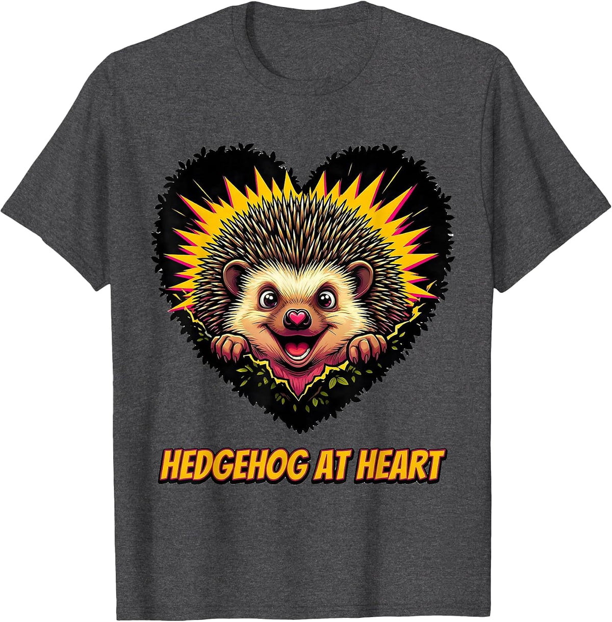 Hedgehog At Heart Cute Hedgehog Lover Pop Art Novelty T-Shirt - Dark Heather Grey