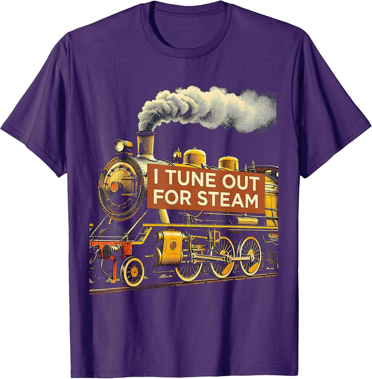 Men's I Tune Out For Steam Vintage Steam Locomotive Train T-Shirt - Purple