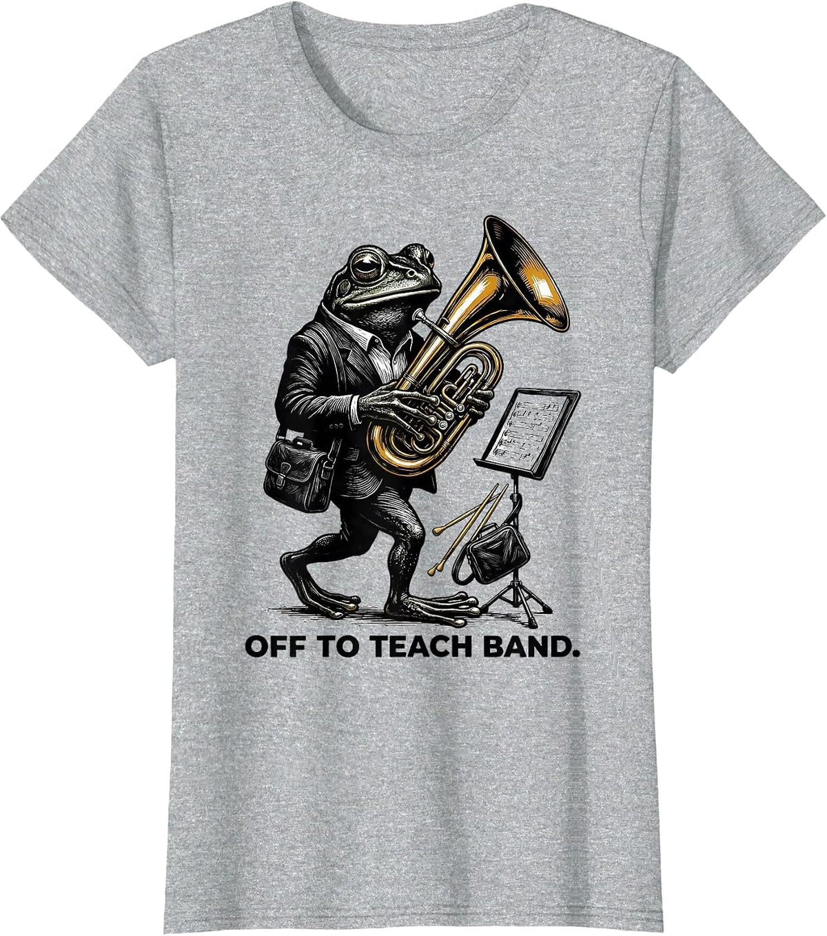Off To Teach Band Funny Frog Music Teacher Back To School T-Shirt - Heather Grey