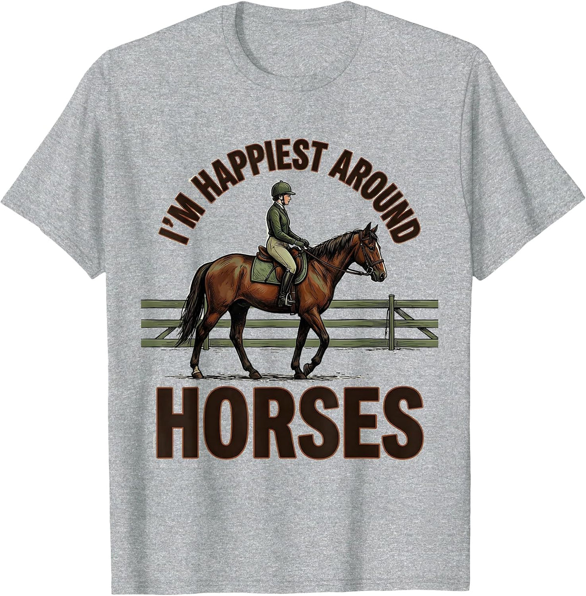 Men's I’m Happiest Around Horses Funny Horse Lover Equestrian T-Shirt - Heather Grey