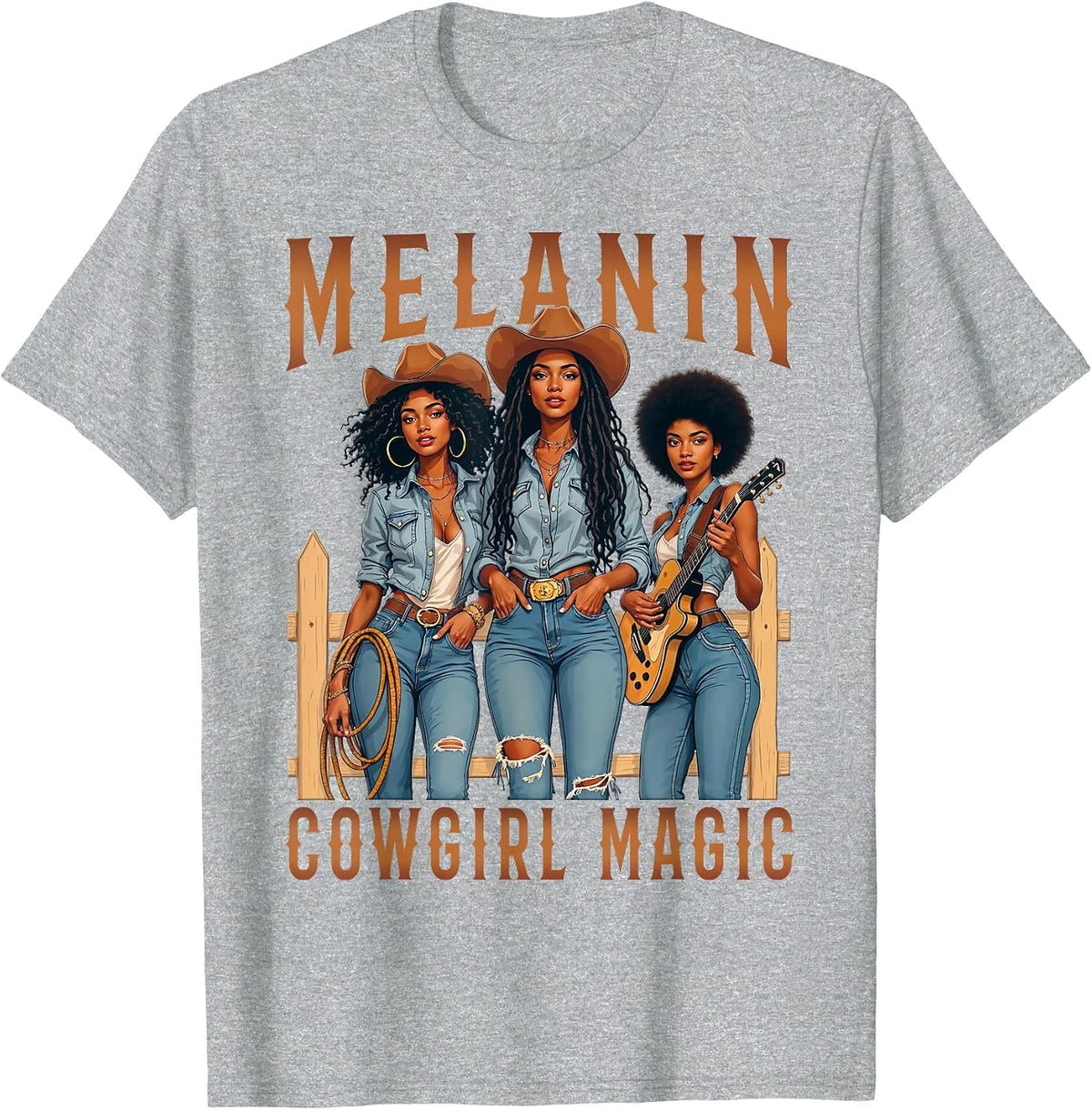 Melanin Black Cowgirl Magic Western Juneteenth Black History T-Shirt - Heather Grey