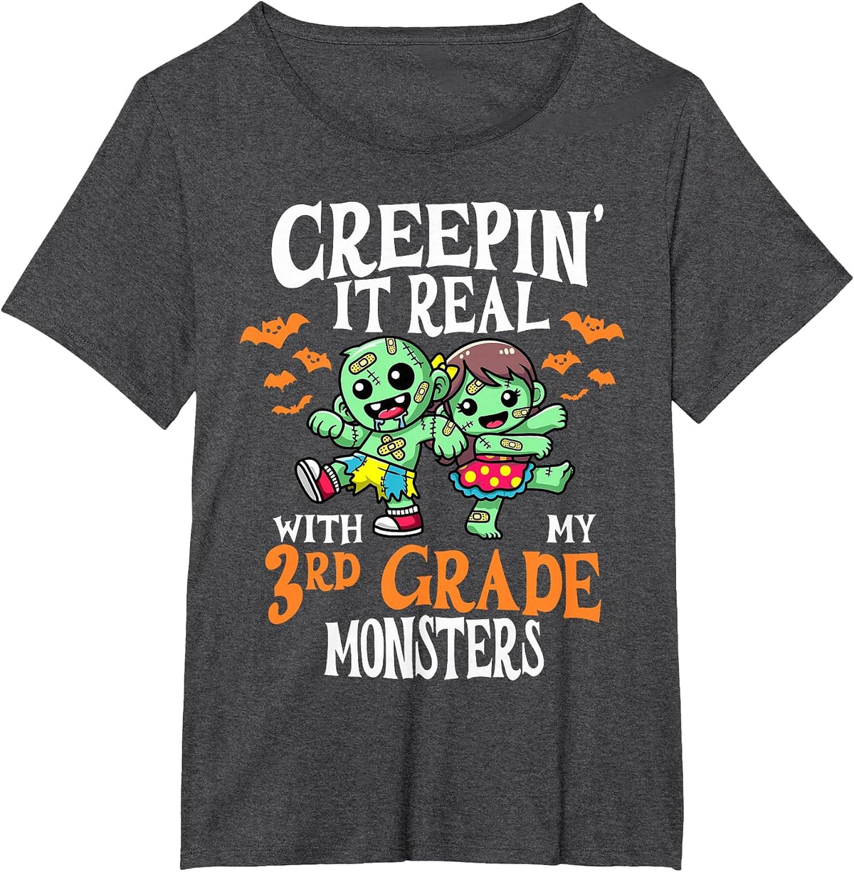 Creepin It Real Monster School 3rd Grade Teacher Halloween T-Shirt - Dark Heather Grey