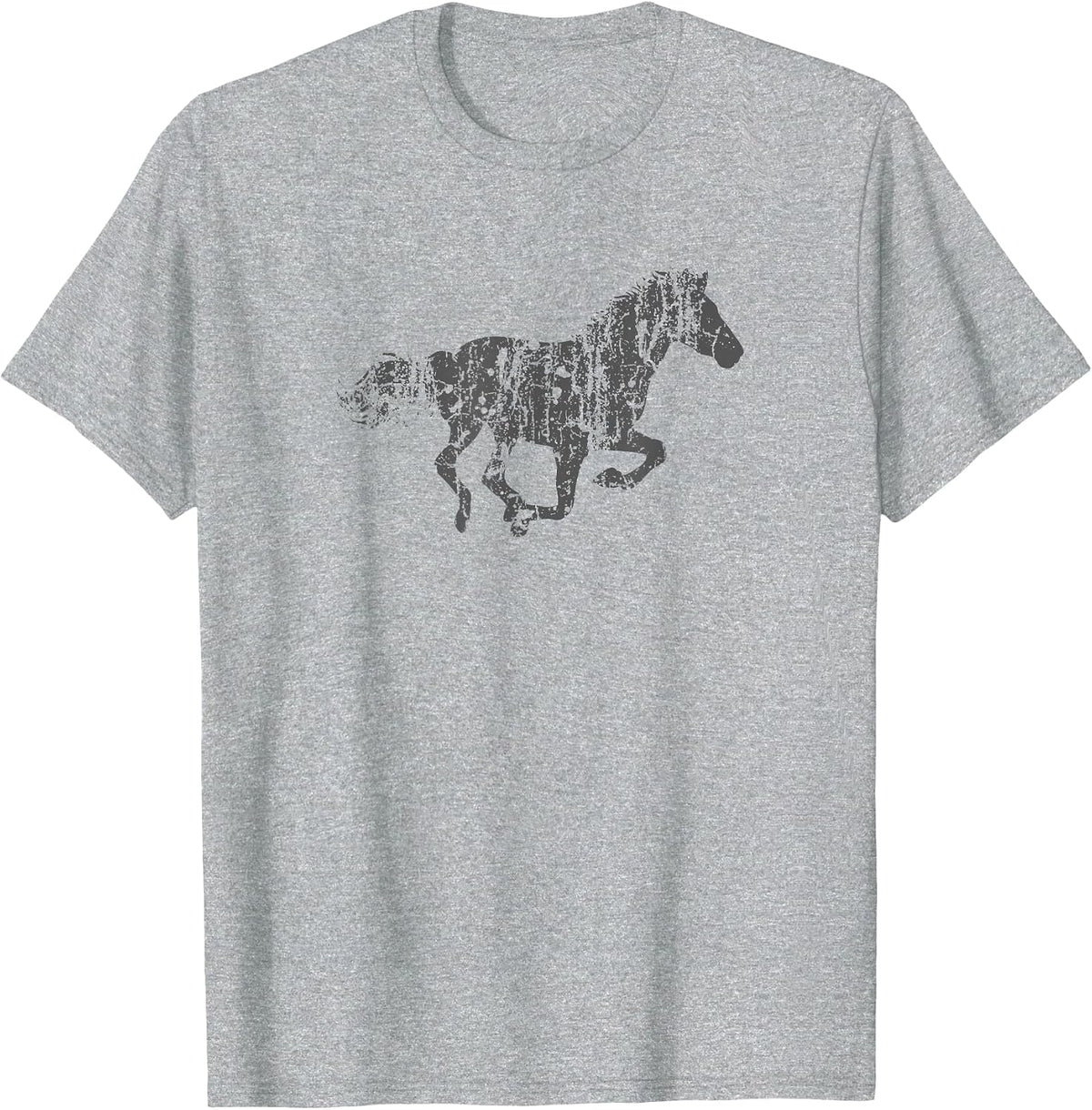 Horse Vintage Design Distressed Horse Print T-Shirt - Heather Grey