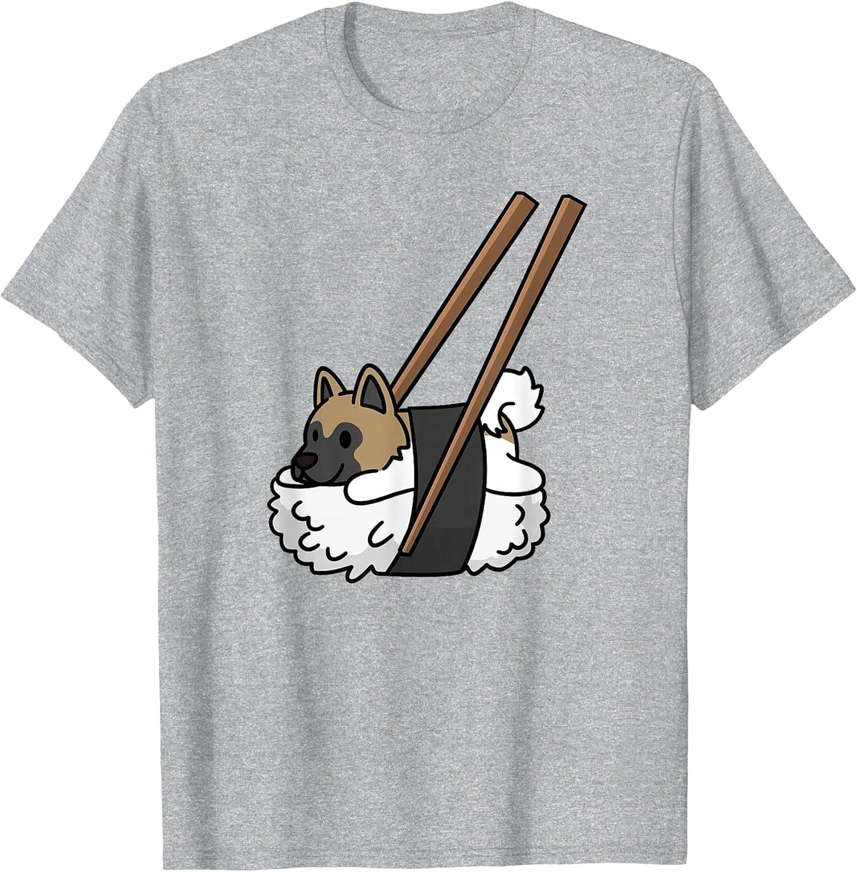 Akita Sushi Funny Dog T-Shirt - Heather Grey