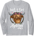 Scottish Highland Cow Just a Girl Who Loves Highland Cows Long Sleeve T-Shirt - Adult Unisex Heather Grey