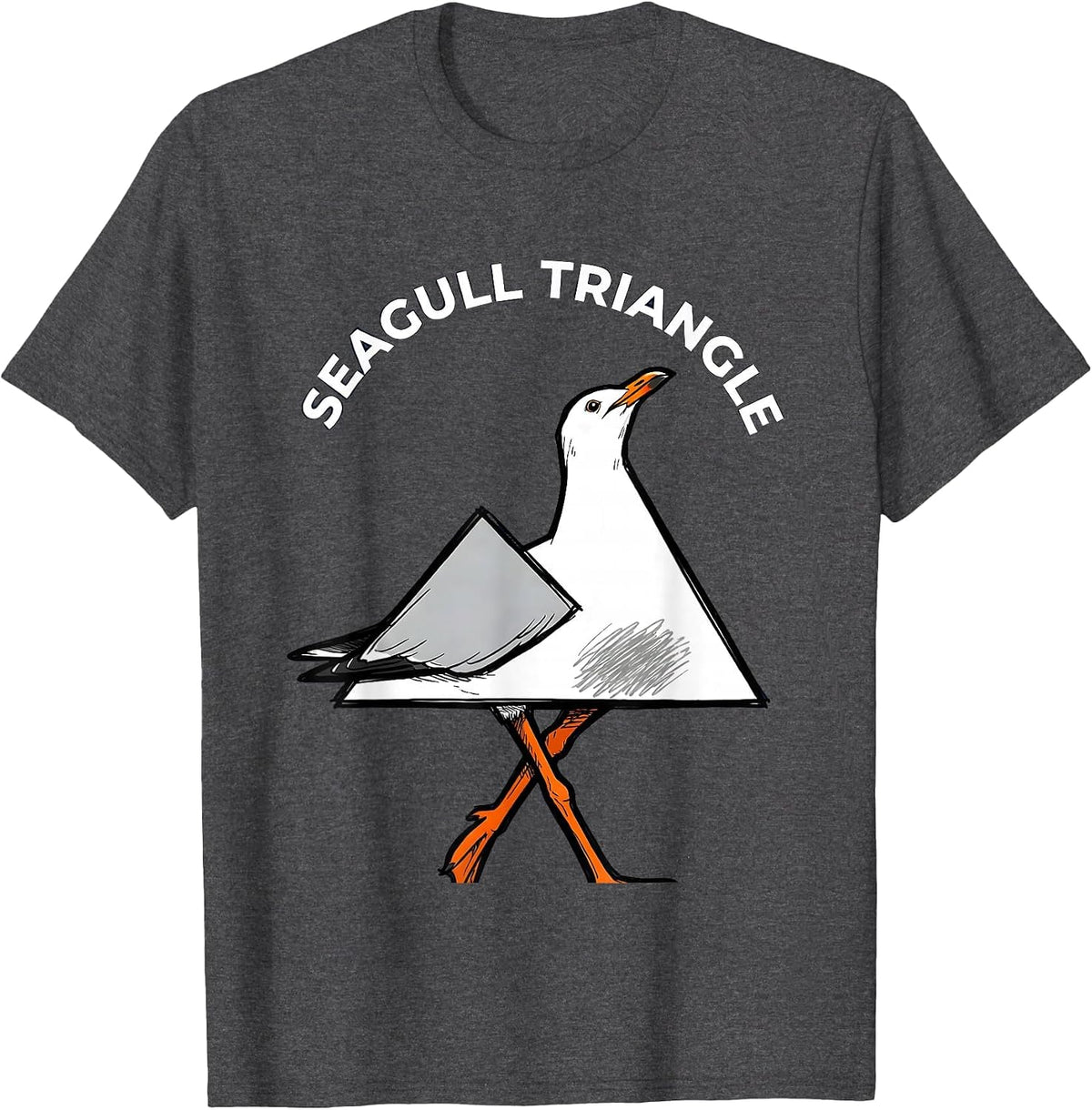 Seagull Triangle Cartoon Bird Pun Math Teacher Humor T-Shirt - Dark Heather Grey
