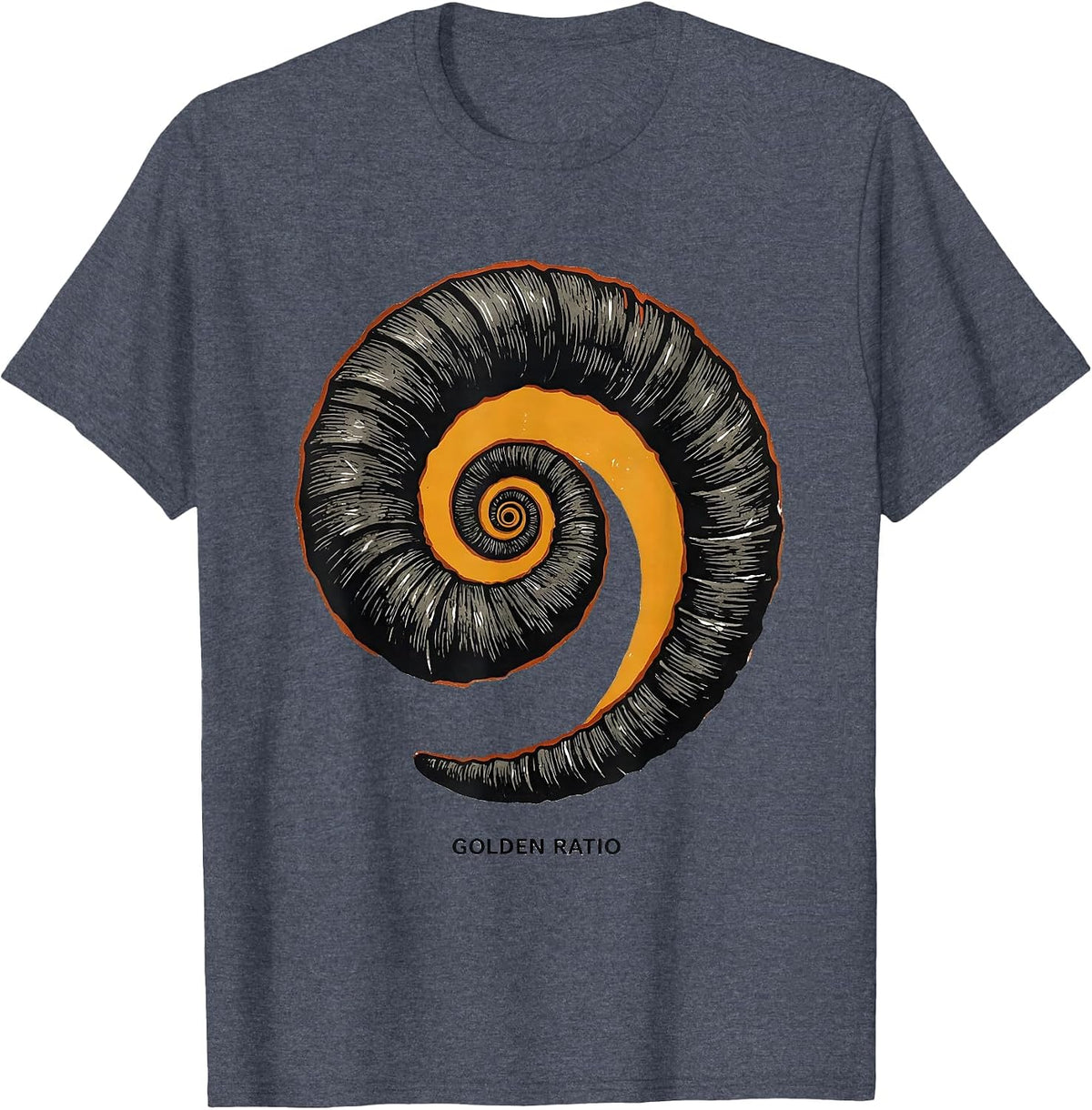 Golden Ratio Linocut Math Enthusiast Sacred Geometry Spiral T-Shirt - Heather Blue