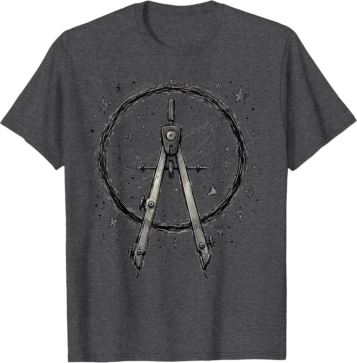 Men's Math Teacher Compass Starry Sky Graphic T-Shirt - Dark Heather Grey