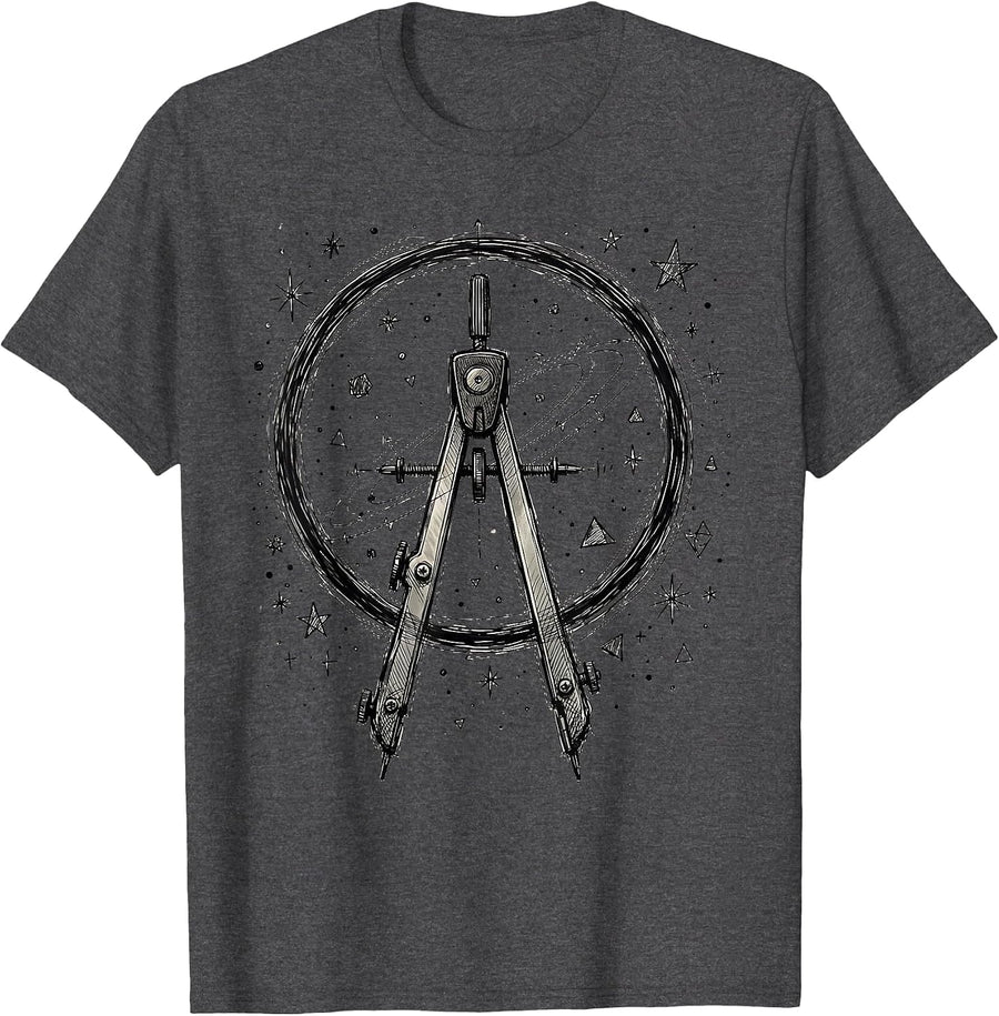 Men's Math Teacher Compass Starry Sky Graphic T-Shirt - Dark Heather Grey