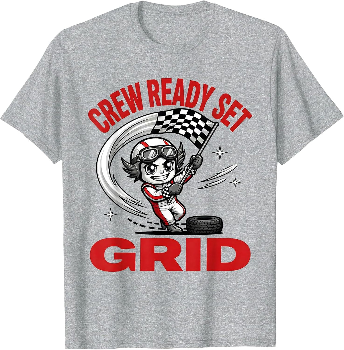 Men's CREW READY SET GRID Cartoon Drag Racer Race Day T-Shirt - Heather Grey