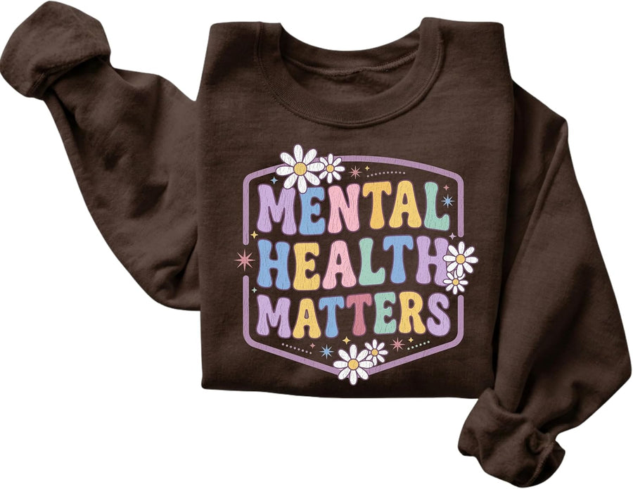 FITIN Mental Health Matters Awareness Floral Graphic Crewneck Sweatshirt - Brown