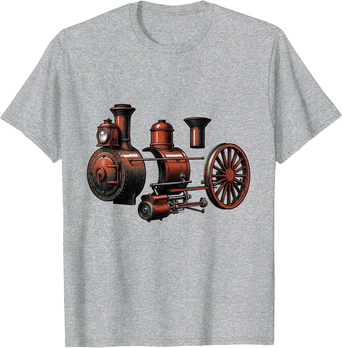 Men's Steam Locomotive Exploded View Train Enthusiast Gift T-Shirt - Heather Grey