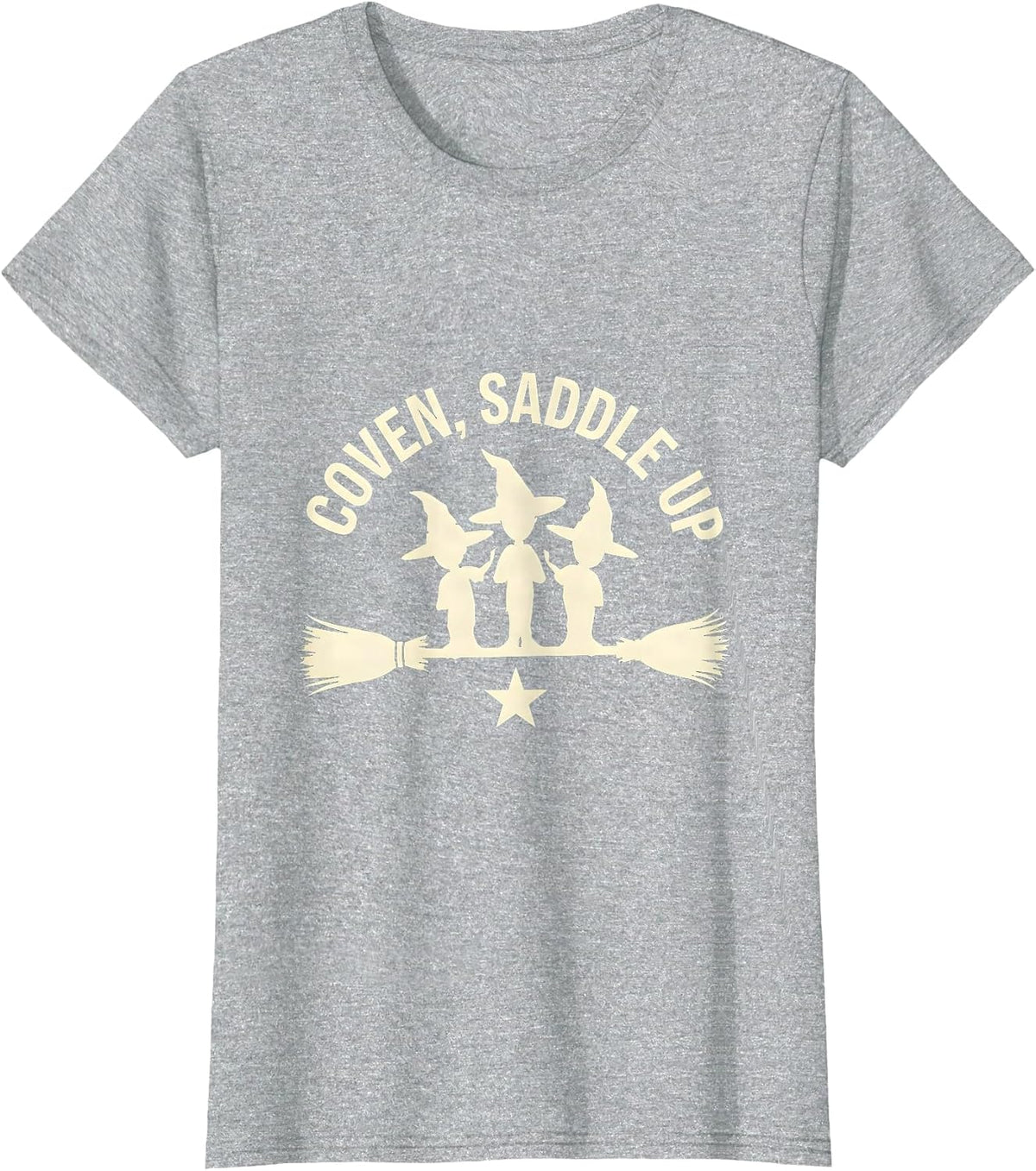Coven Saddle Up Funny Halloween Witch Novelty T-Shirt - Heather Grey