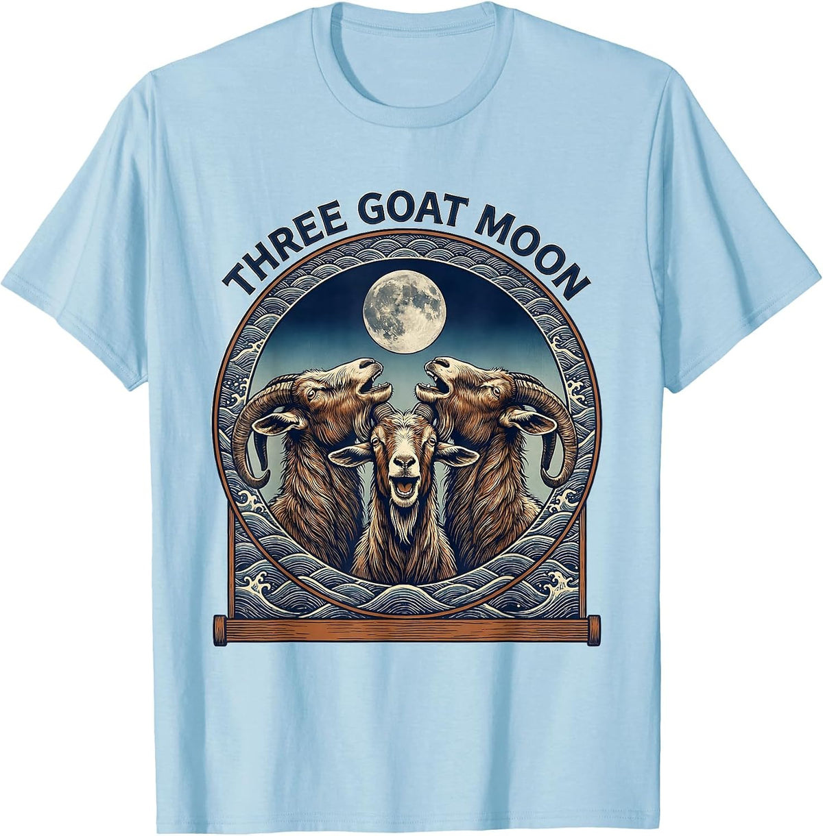 Men's Three Goat Moon Funny Animal Meme Parody T-Shirt - Baby Blue