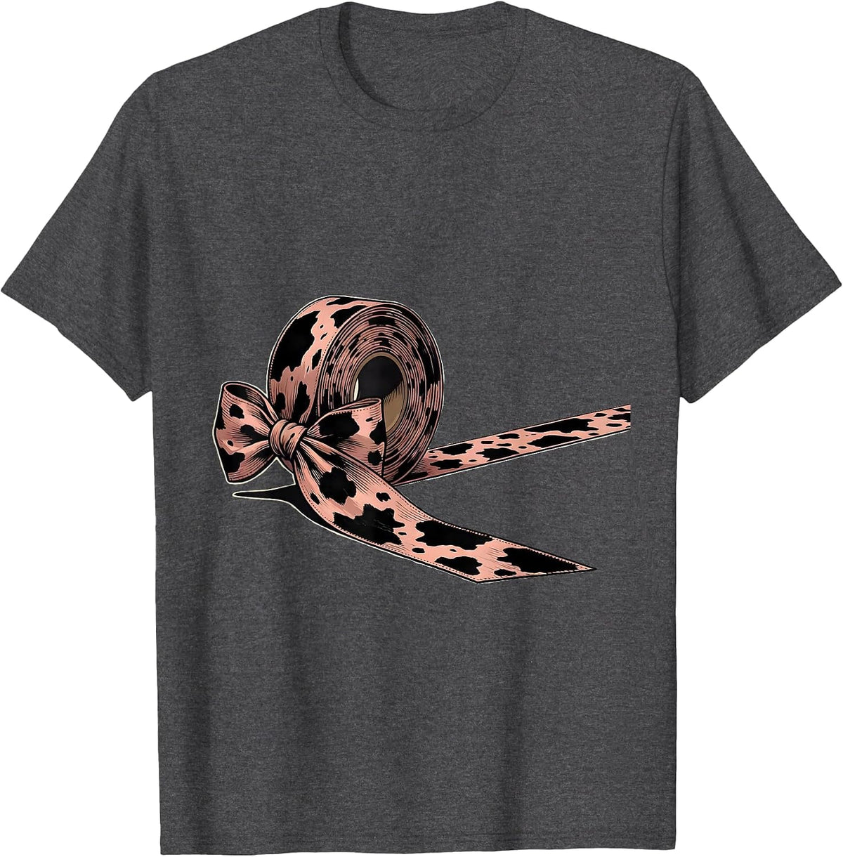 Men's Coquette Bow Cow Print Pattern Cute Cow Lover Gift T-Shirt - Dark Heather Grey