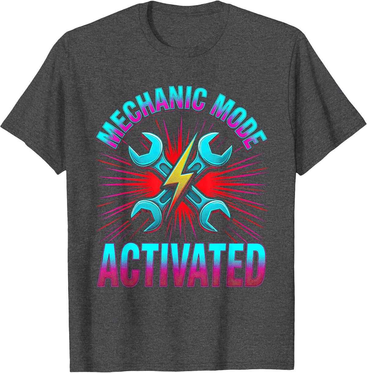 Mechanic Mode Activated Garage Design T-Shirt - Dark Heather Grey