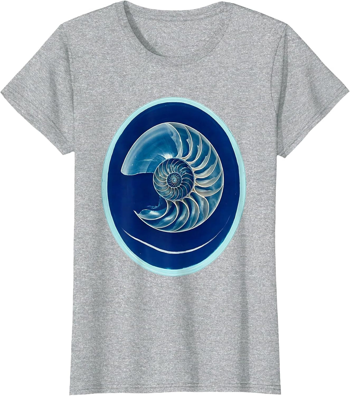 Broad Nautilus Shell Sacred Geometry Fibonacci Math T-Shirt - Heather Grey