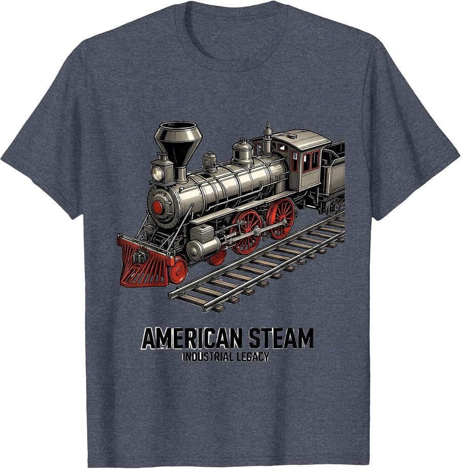 American Steam Industrial Legacy Big Boy 4014 Train Engineer T-Shirt - Heather Blue