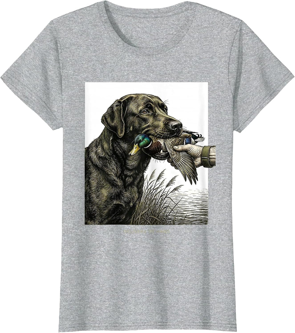 Delivers To Hand Monochromatic Labrador Duck Hunting T-Shirt - Heather Grey