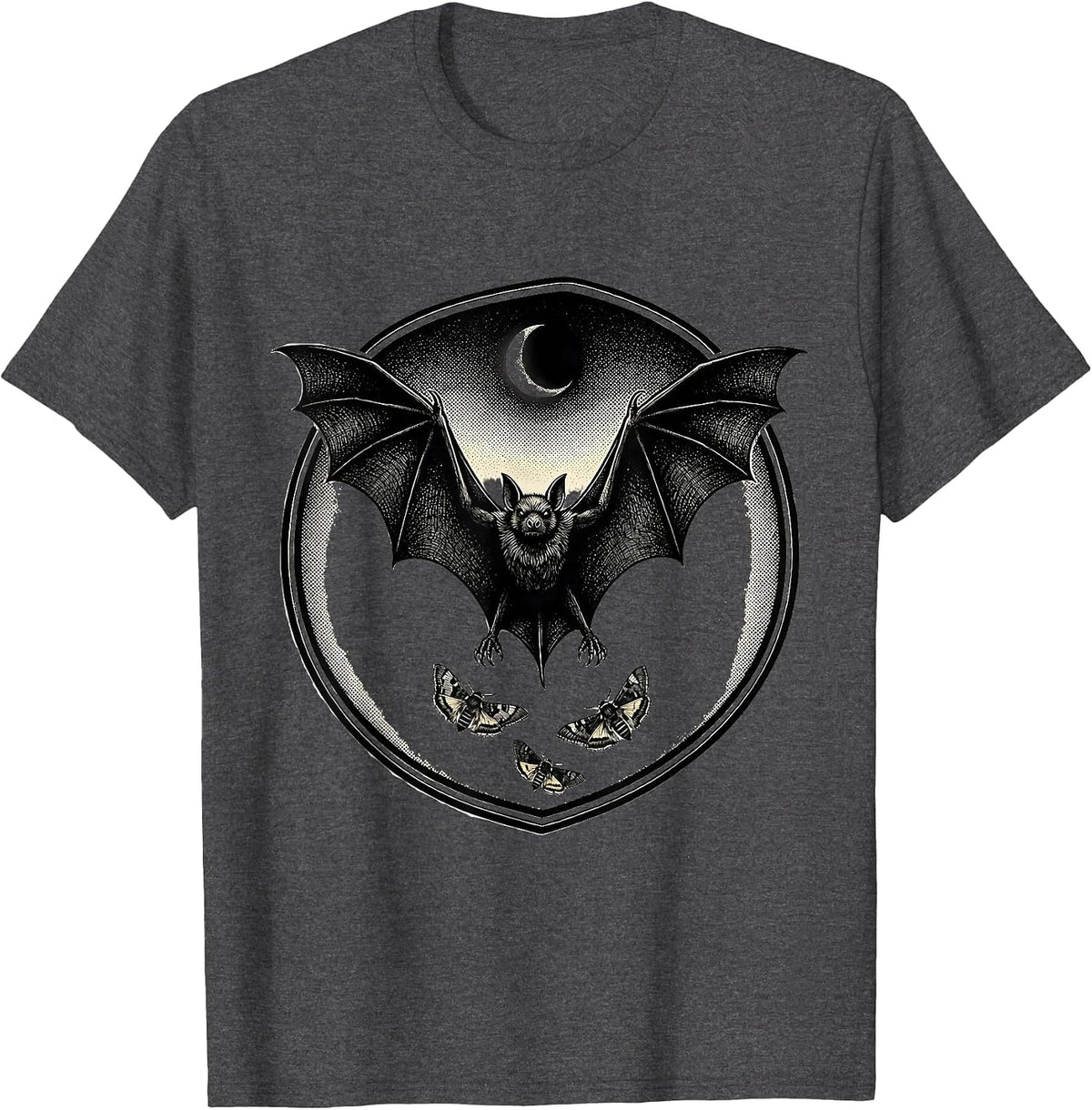 Circular Bat Shield Blackwork Dotwork Gothic Bat Lover T-Shirt - Dark Heather Grey