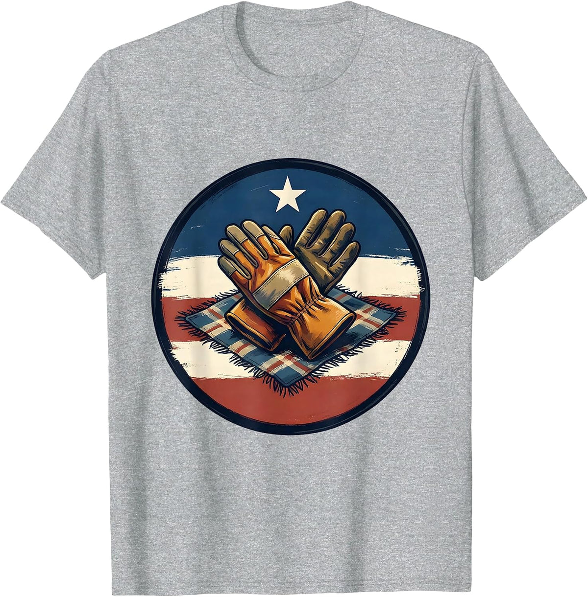 Men's Labor Day Patriotic Crossed Gloves Badge T-Shirt - Heather Grey