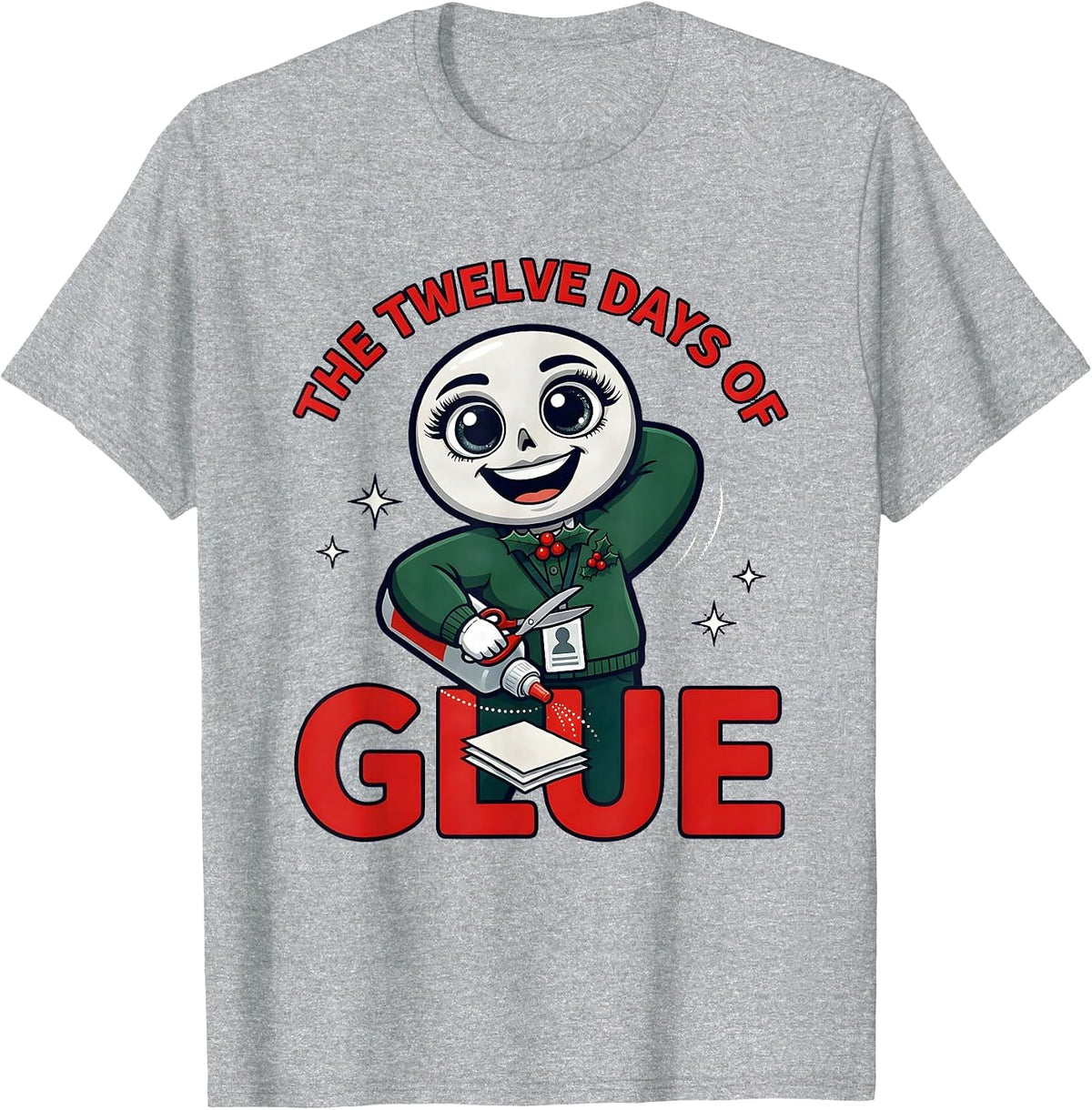 Men's THE TWELVE DAYS OF GLUE Funny Teacher Christmas T-Shirt - Heather Grey