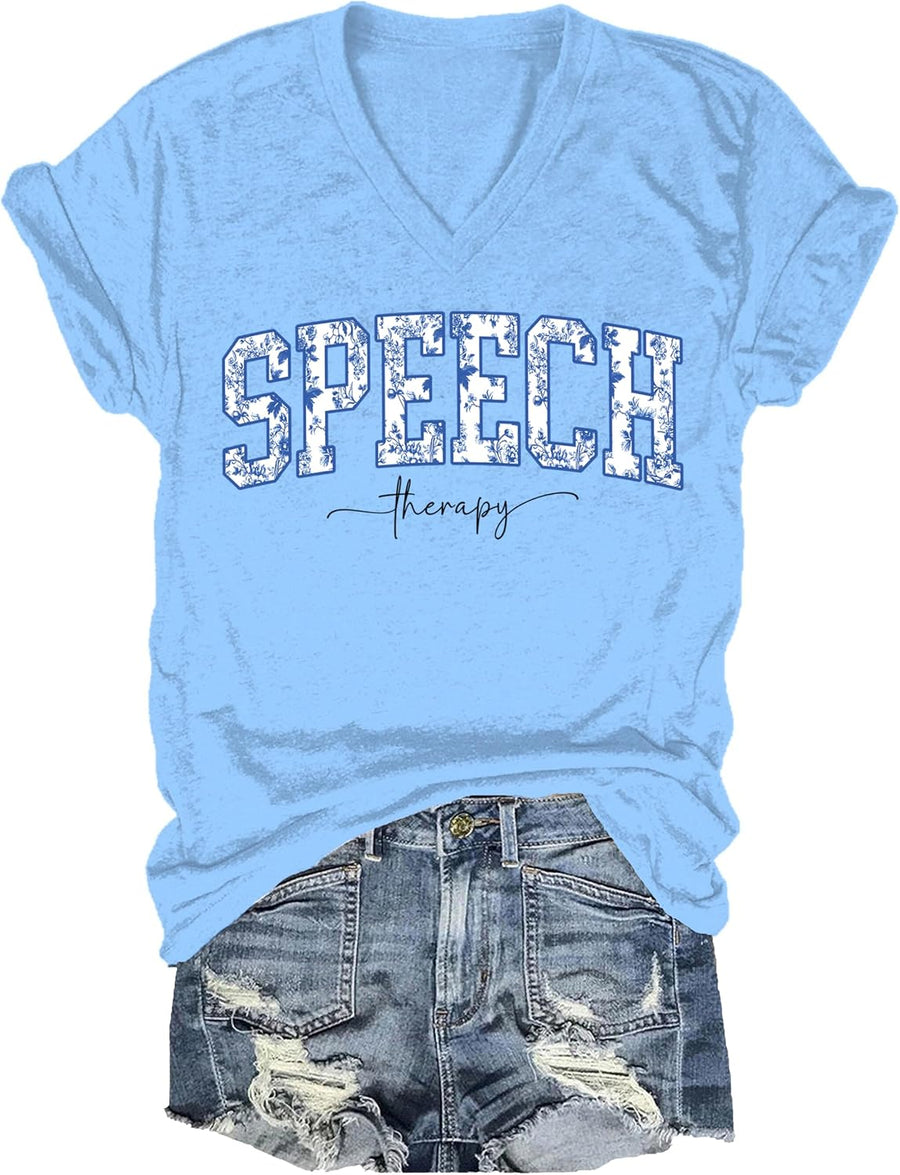 Speech Therapy Shirt for Women Speech Therapy T-Shirts Men Language Pathologist T Shirt Funny V-Neck T-Shirt - V-Neck