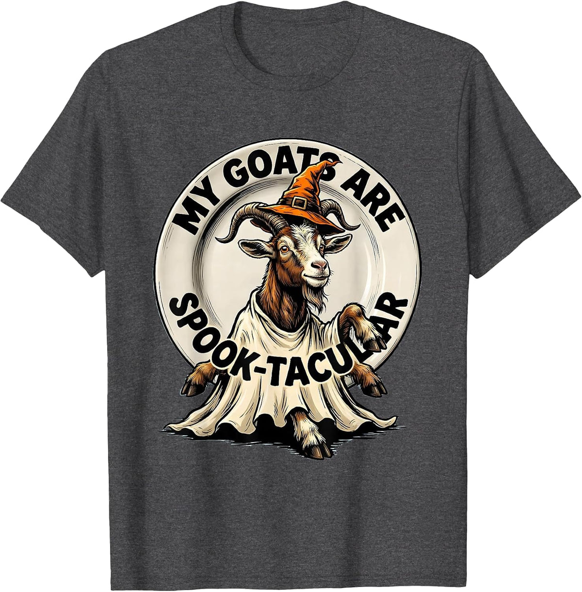 My Goats Are Spook-tacular Cartoon Goat Ghost Halloween T-Shirt - Dark Heather Grey