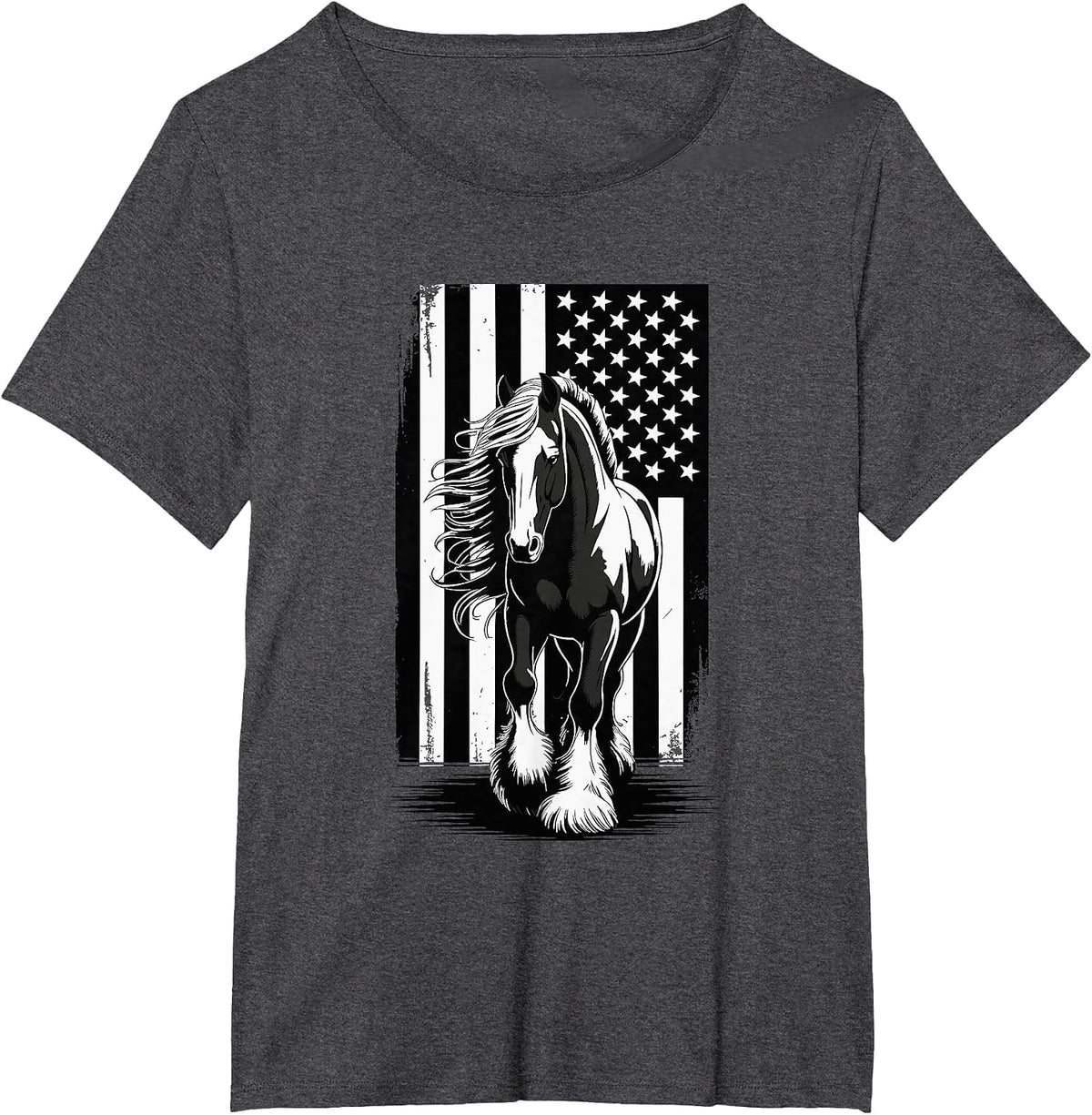 Patriotic Gypsy Vanner Draft Horse USA Flag Gypsy Cob T-Shirt - Dark Heather Grey