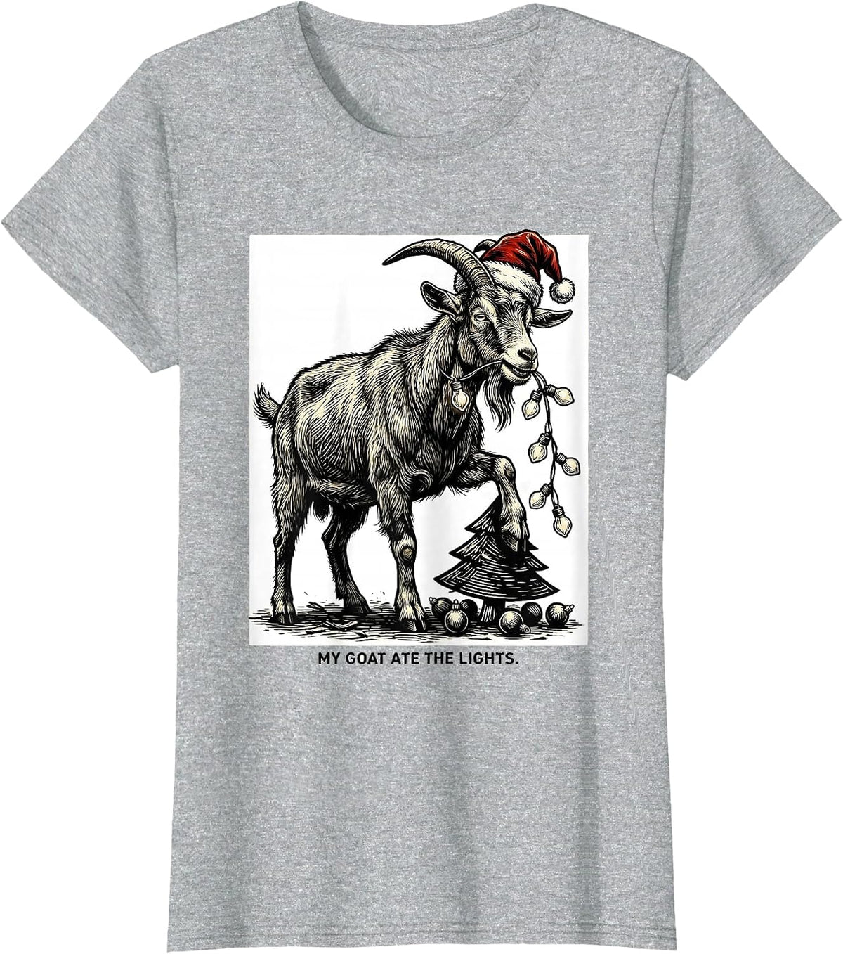 My Goat Ate The Lights Funny Animal Christmas Lights Humor T-Shirt - Heather Grey