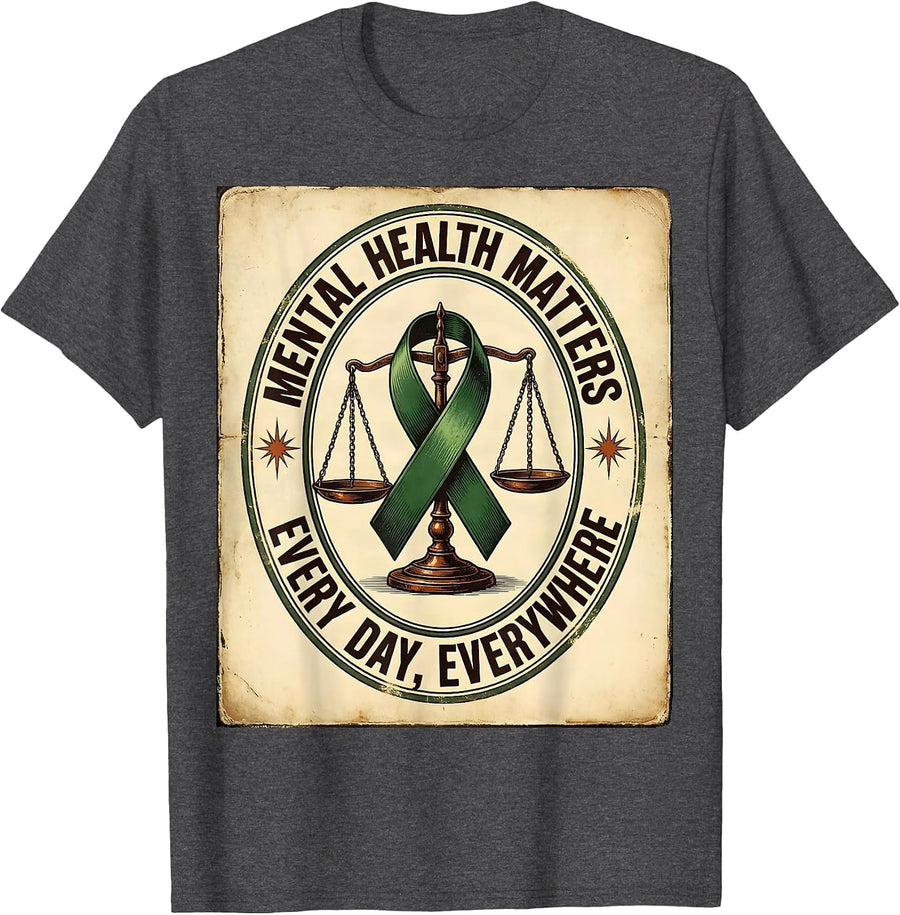 Men's Mental Health Matters Every Day, Everywhere Awareness T-Shirt - Dark Heather Grey