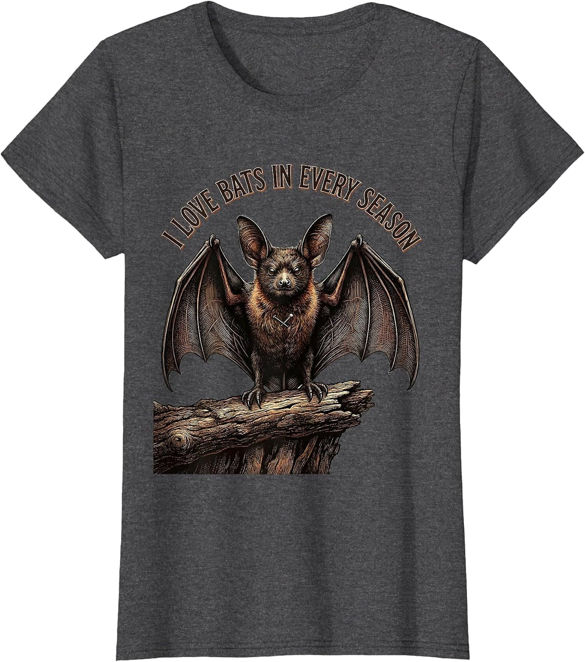 Women's I Love Bats In Every Season Vintage Bat Lover Halloween T-Shirt - Dark Heather Grey