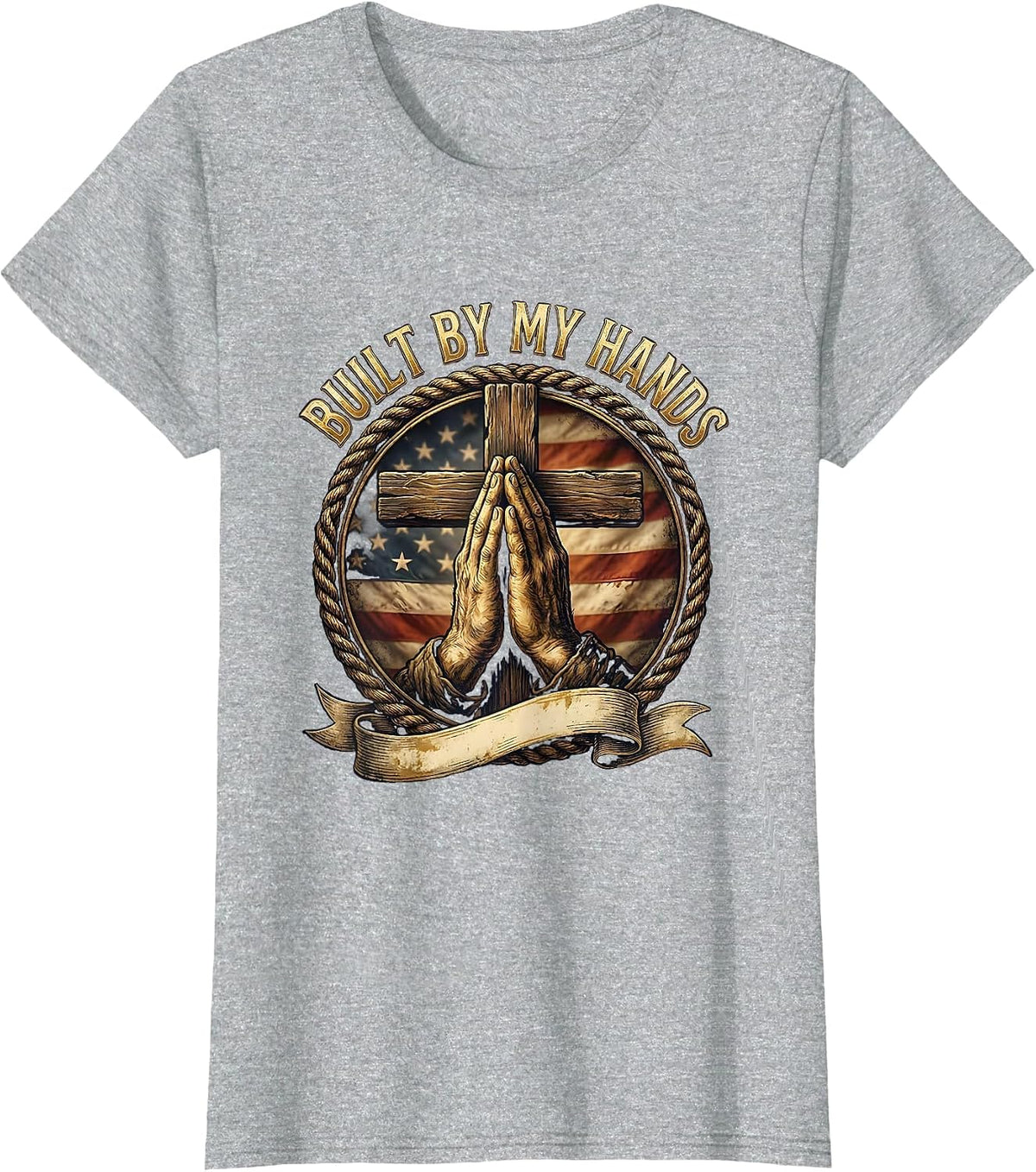 Built by My Hands Blue Collar Worker Design T-Shirt - Heather Grey