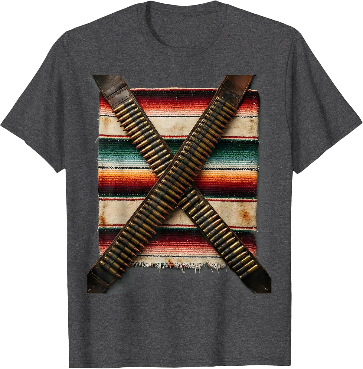 Men's Mexican Bandolier and Serape Crossed Design T-Shirt - Dark Heather Grey