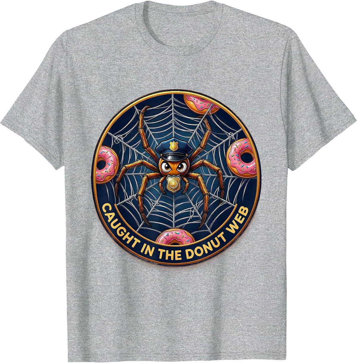 Men's Halloween Police Caught in the Donut Web Design T-Shirt - Heather Grey