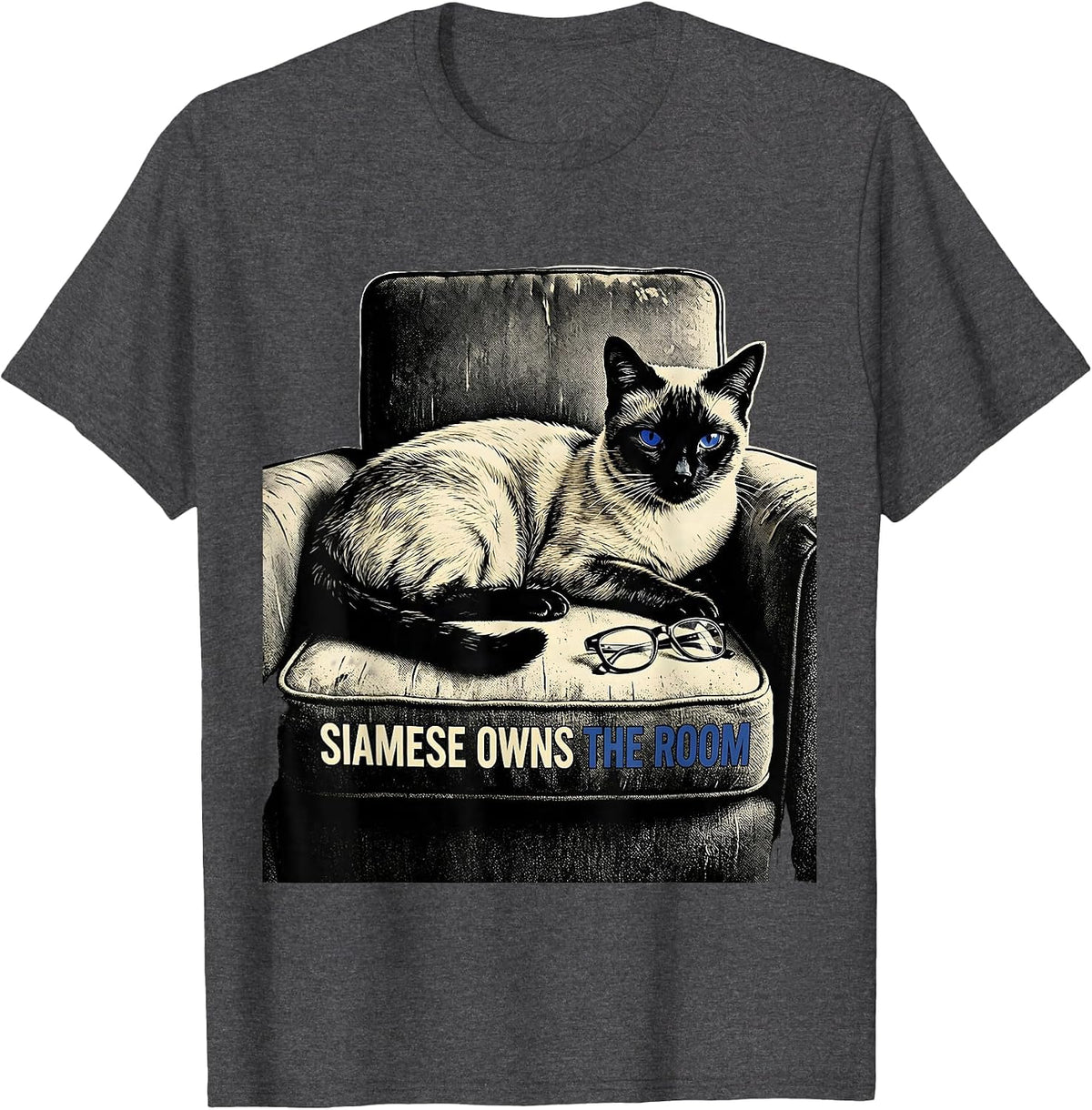 Men's Siamese Owns The Room Funny Siamese Cat Owner Cat Lover T-Shirt - Dark Heather Grey